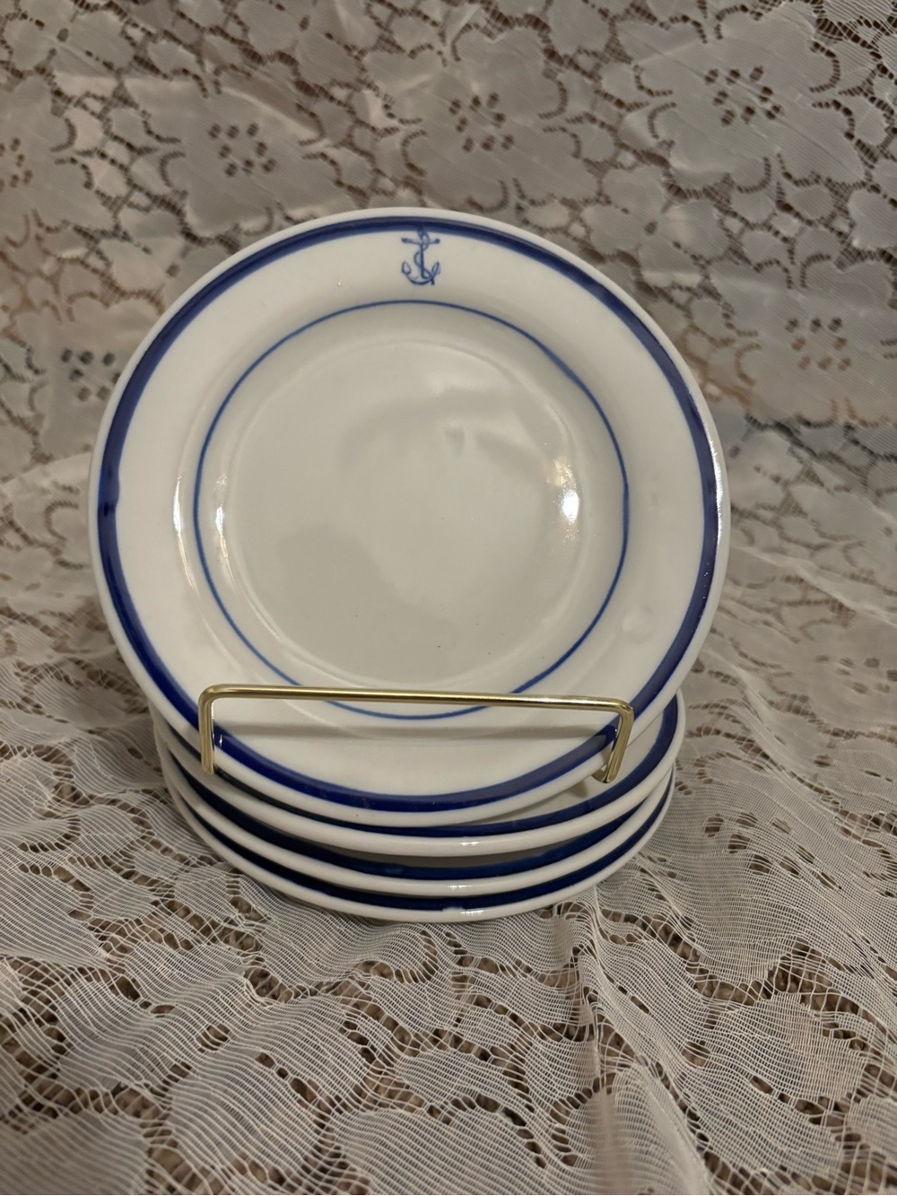 Navy White and Blue Anchor Accent Dessert Plates - Set of 4